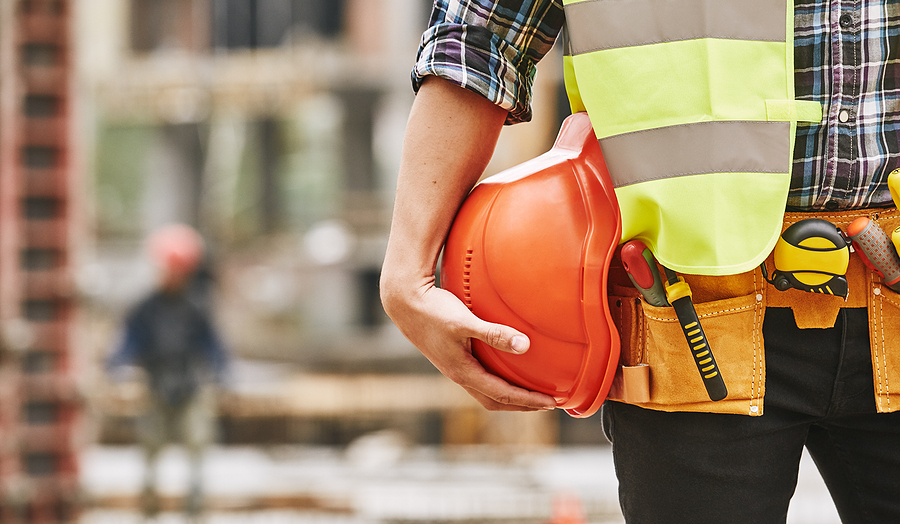 Construction Worker. Cropped Photo Of Male Professional Builder